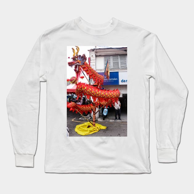 A cruled long red dragon on a Chinese New Year festival on a street in Georgetown. Long Sleeve T-Shirt by kall3bu